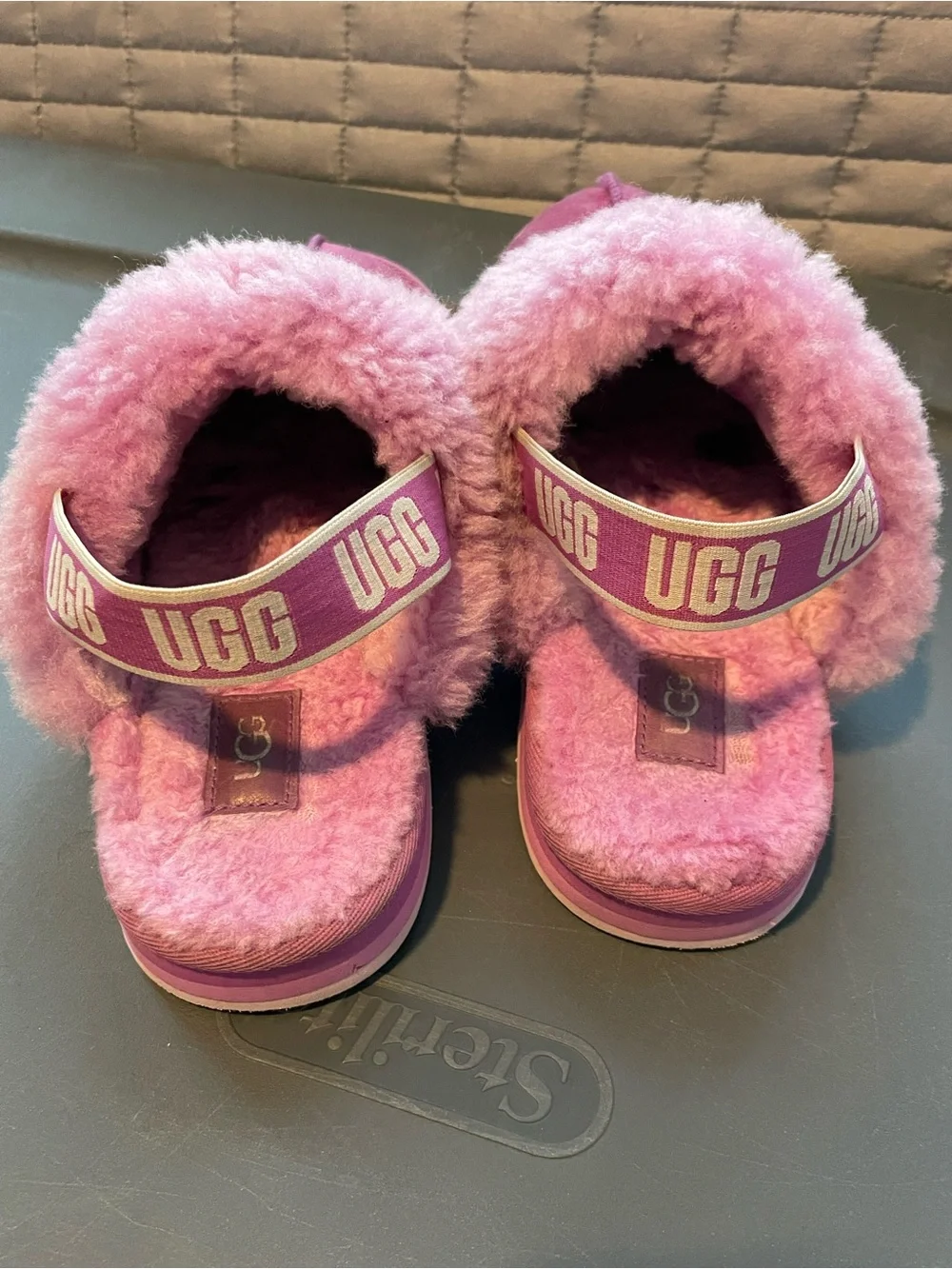 UGG Kids Rose Pink Shearling Backstrap Clogs